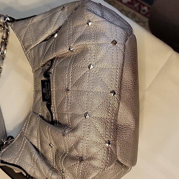 Nicole Miller Studded Quilted Vegan Fauw leather small bag, Silver - Picture 8 of 9